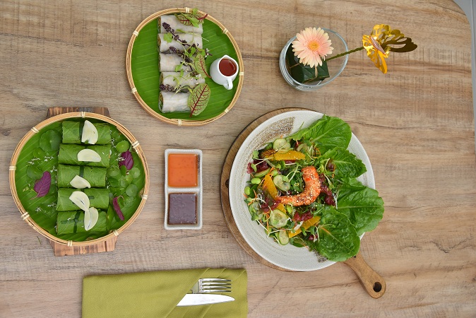 Vegan salad and fresh rolls