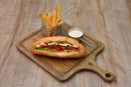 Vegan sandwich with fries