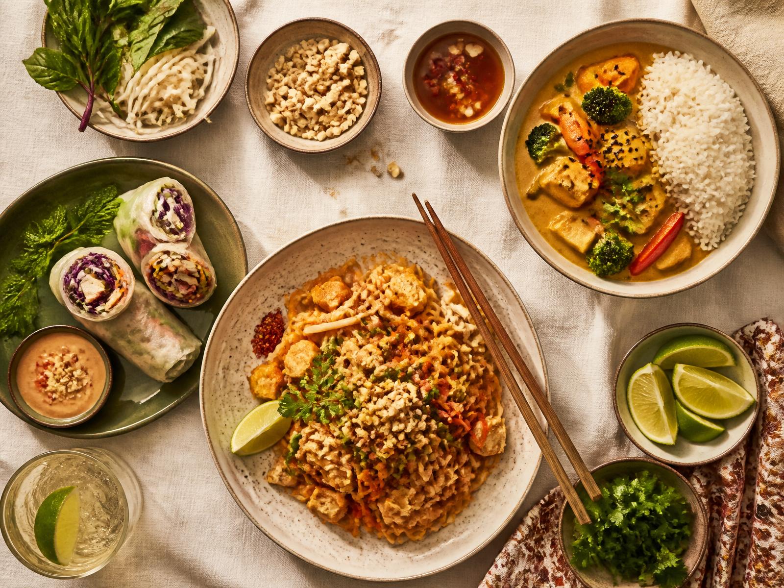 Vegan Asian food spread at Loving Hut Iceland